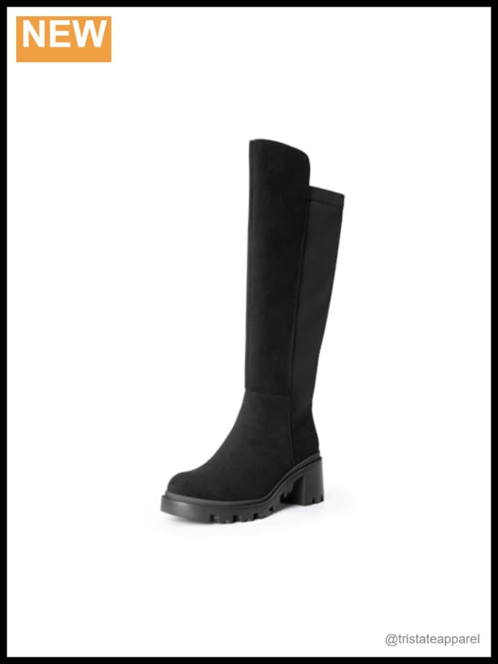 Womens Knee High Platform Boots Faux Suede Round Toe Block Heel